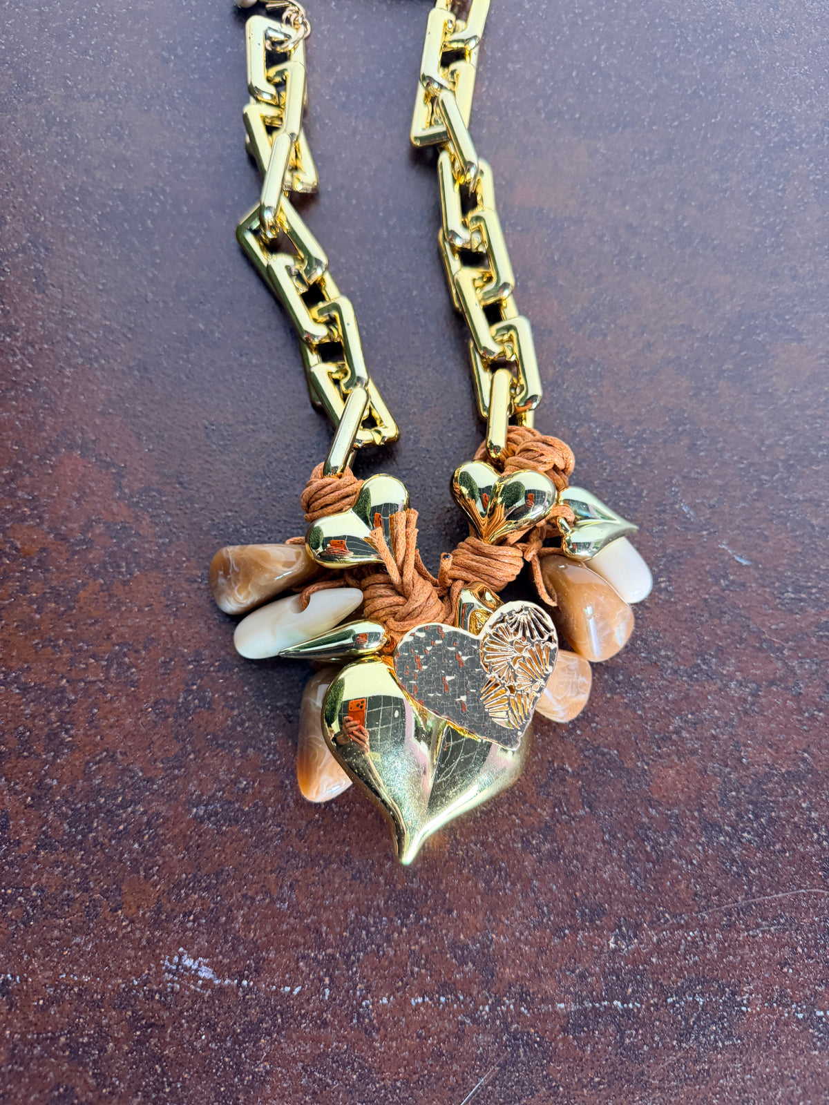 Collana Catena Chunky con Cuore e Pietre — Acciaio Dorato