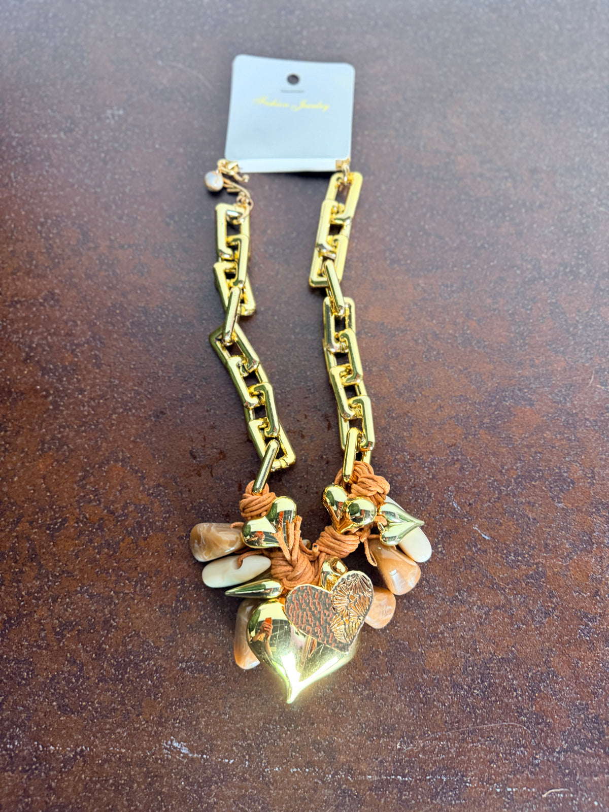 Collana Catena Chunky con Cuore e Pietre — Acciaio Dorato