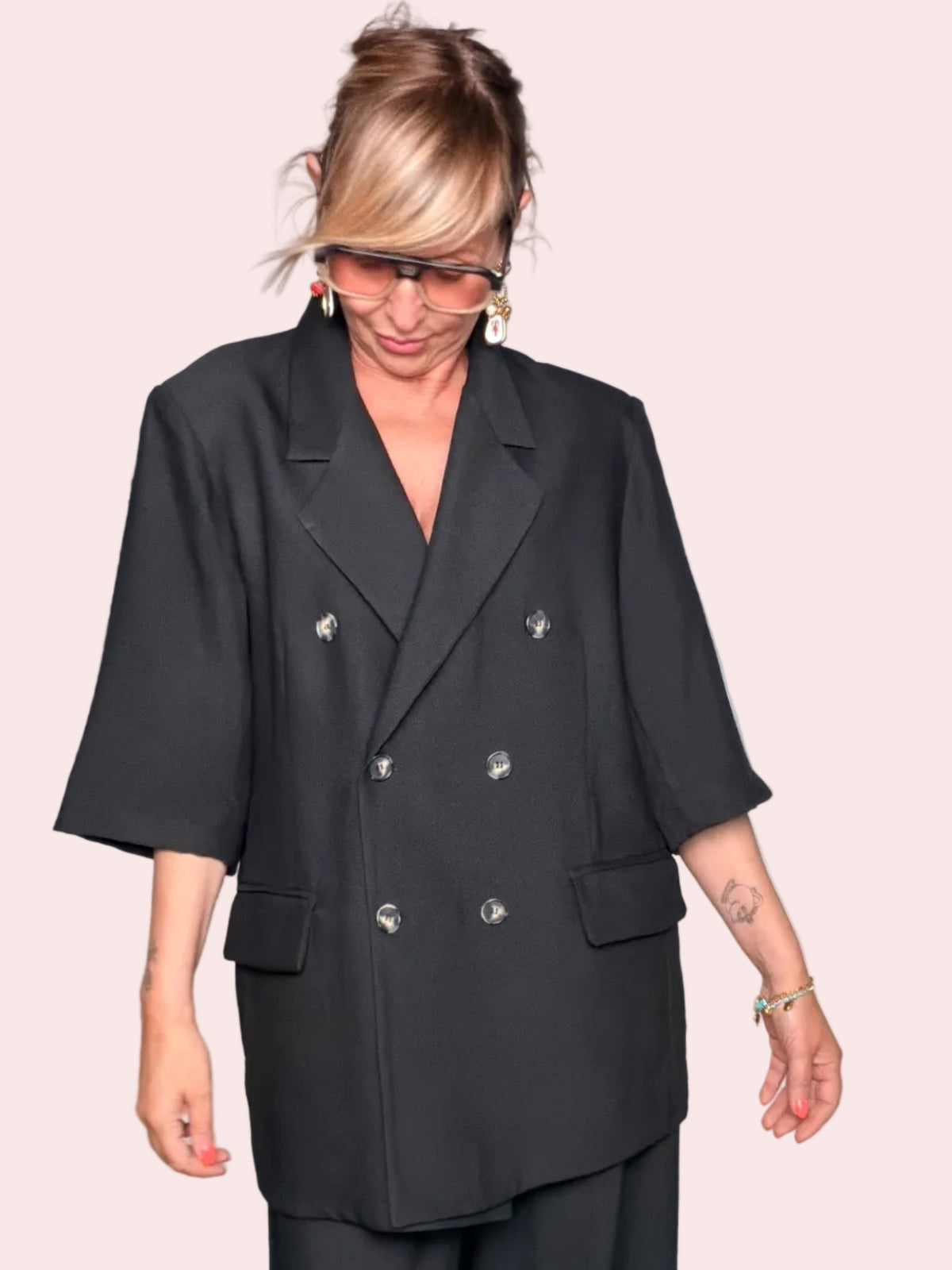 Blazer Doppiopetto Oversize in Misto Viscosa