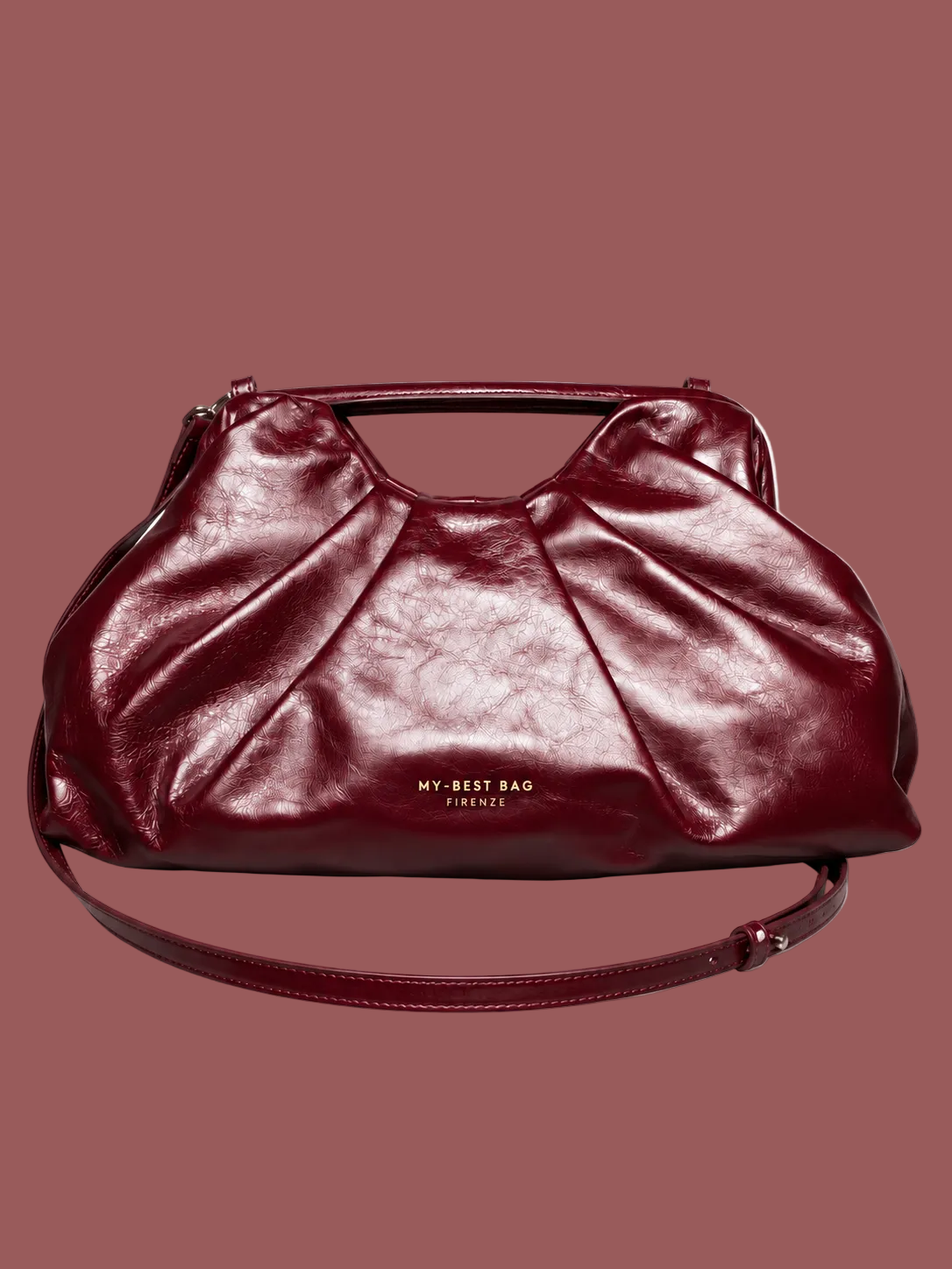 Borsa in pelle lucida bordeaux vista frontale