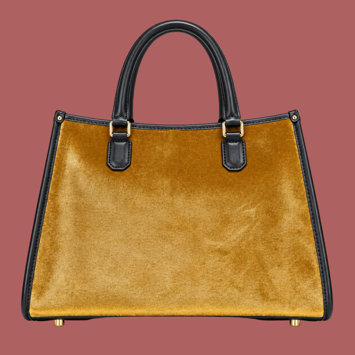 Borsa tote ocra, retro in tinta unita con manici e profili neri