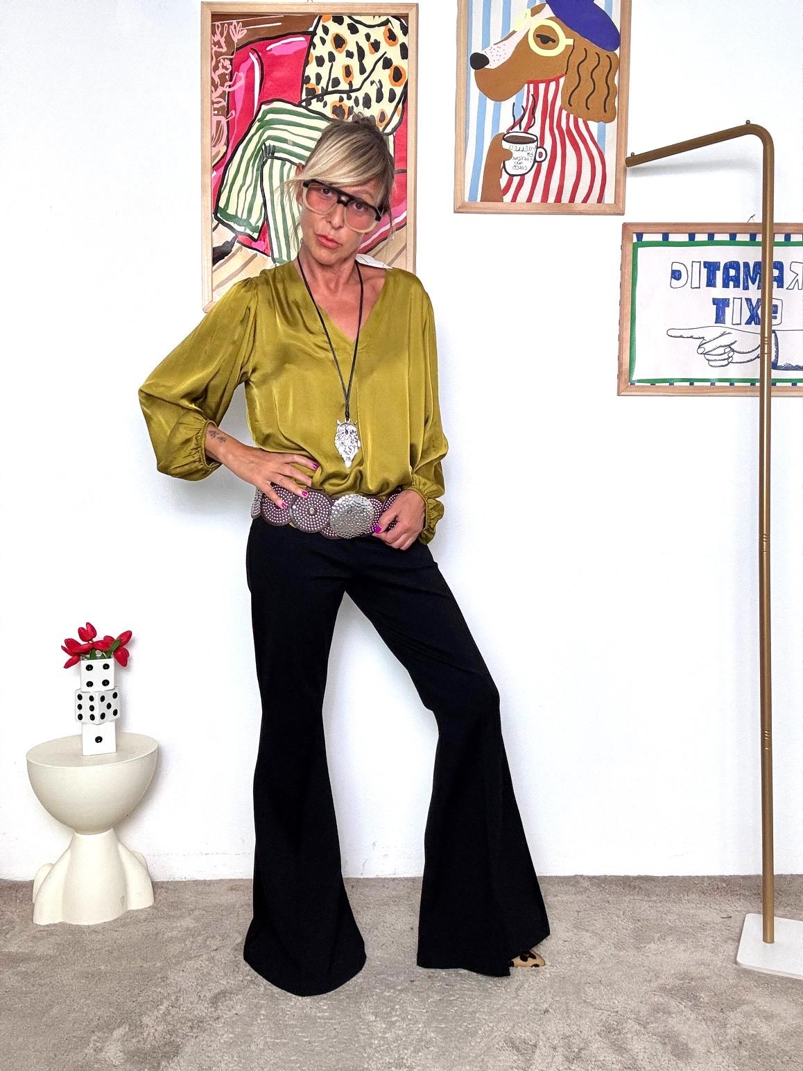 HAVE ONE - Pantalone nero punto Milano over donna comodo, elegante e sempre di tendenza PMI-P074/ NERO HAVE ONE