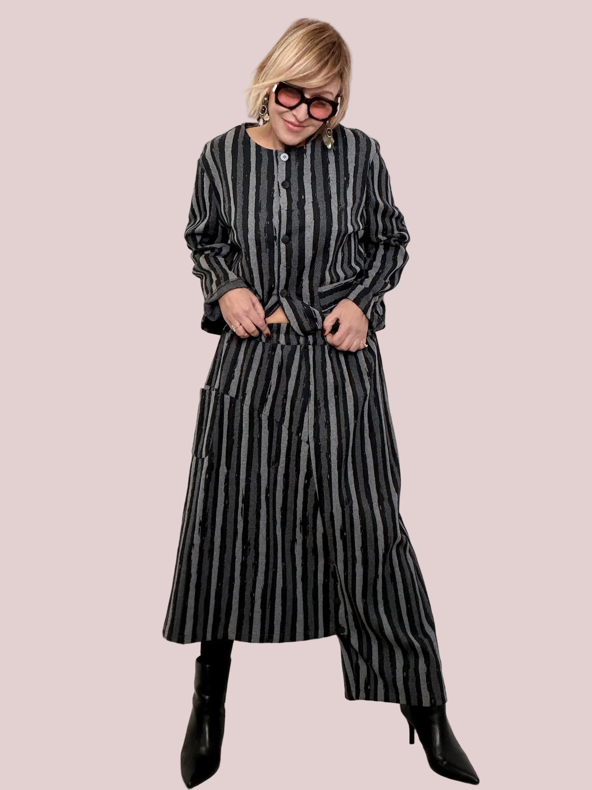 Pantalone a Righe Linea Morbida 6539/ NERO FEMALE