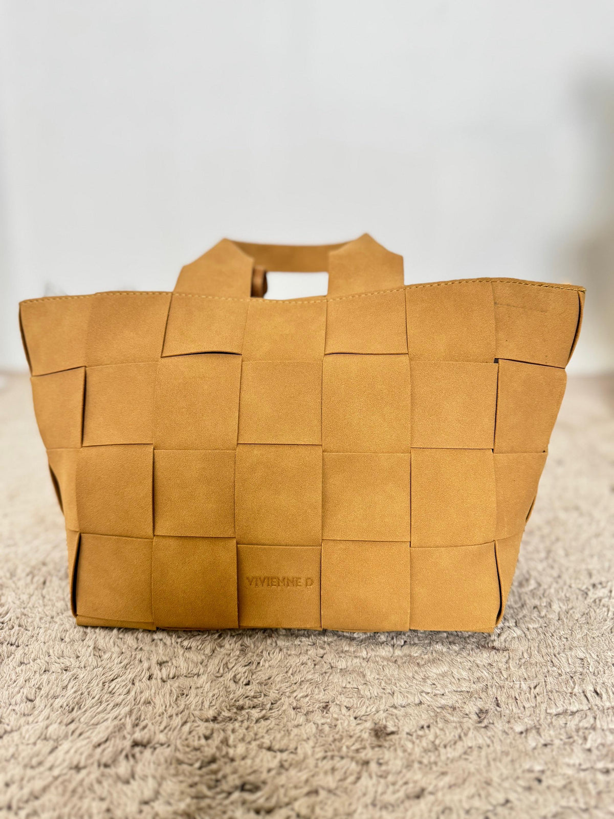 VIVIENNE D - Borsa shopper intrecciata in eco-pelle color cuoio con accessori coordinati V186/ BEIGE VIVIENNE D