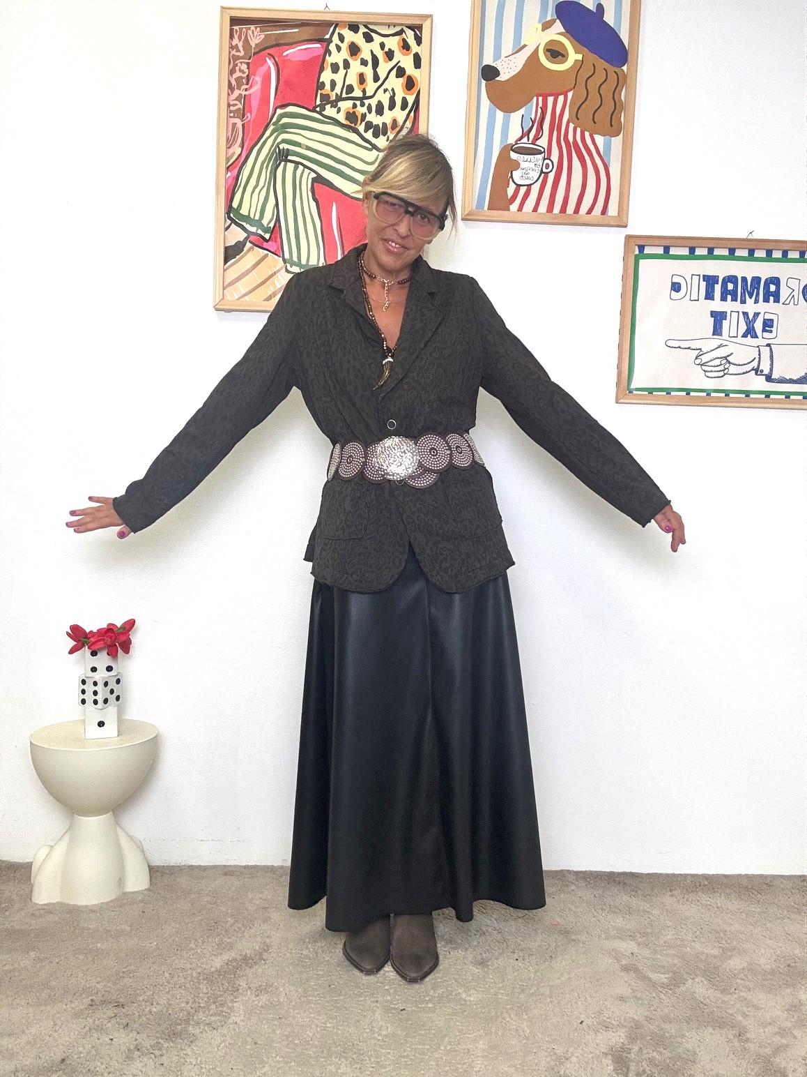 SUSY STAR - Gonna lunga in ecopelle nera donna grintosa, versatile e super trendy STSP111A/ NERO SUSY STAR