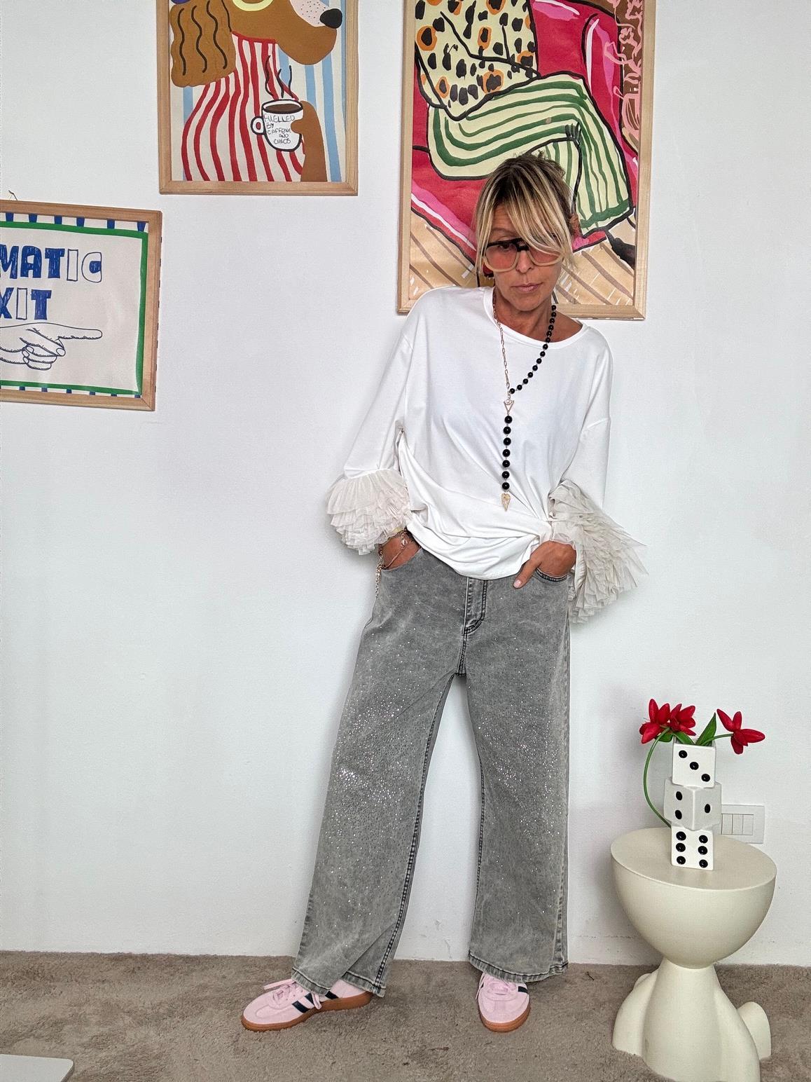 SUSY STAR - Jeans grigio a Gamba Larga con Effetto Glitter Brilla, ma con Grinta! ST3036/ GRIGIO SUSY STAR