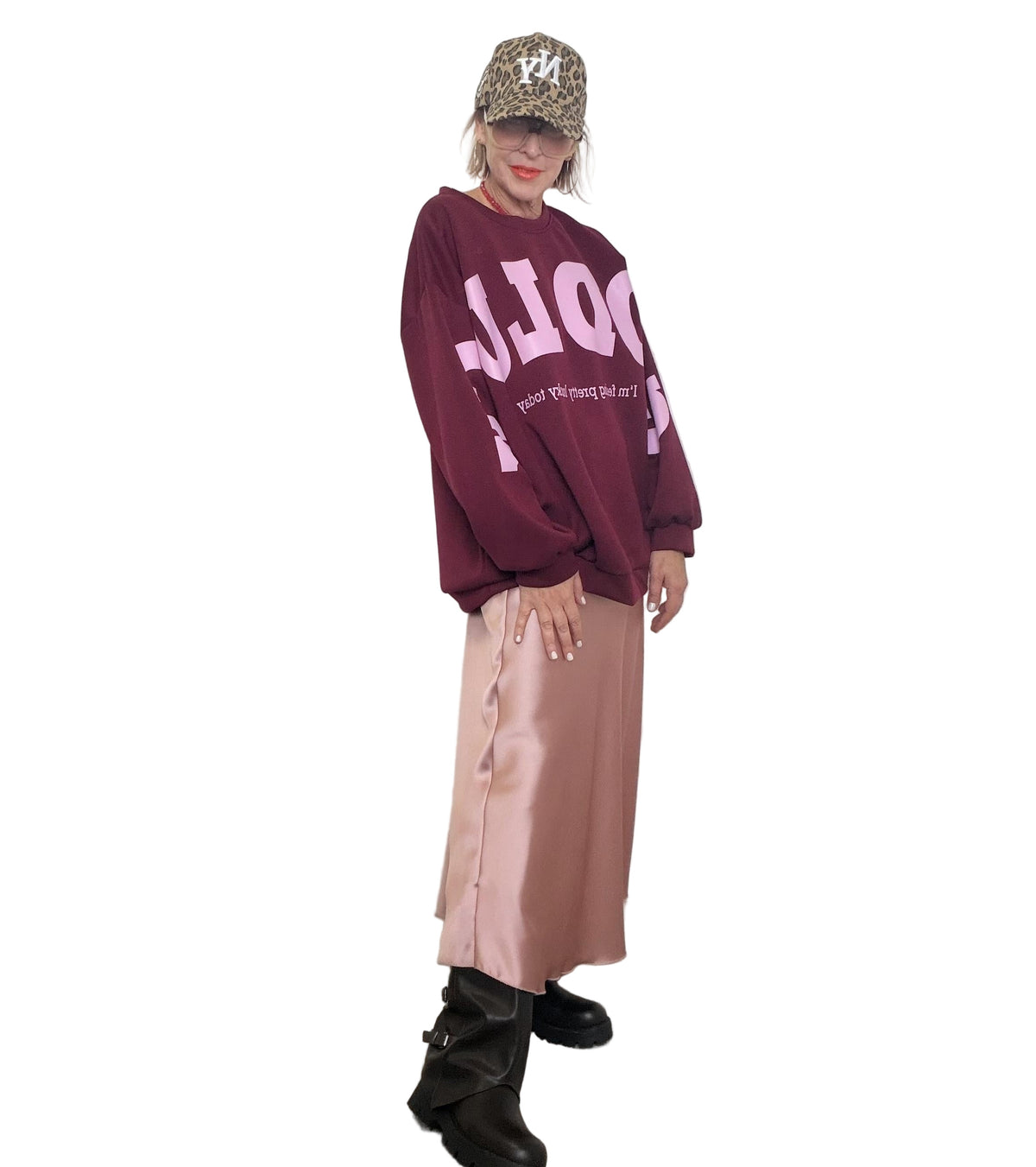 FEMALE - Felpa GOOD LUCK Energia XXL tutto il giorno KS-22659/ VINO FEMALE