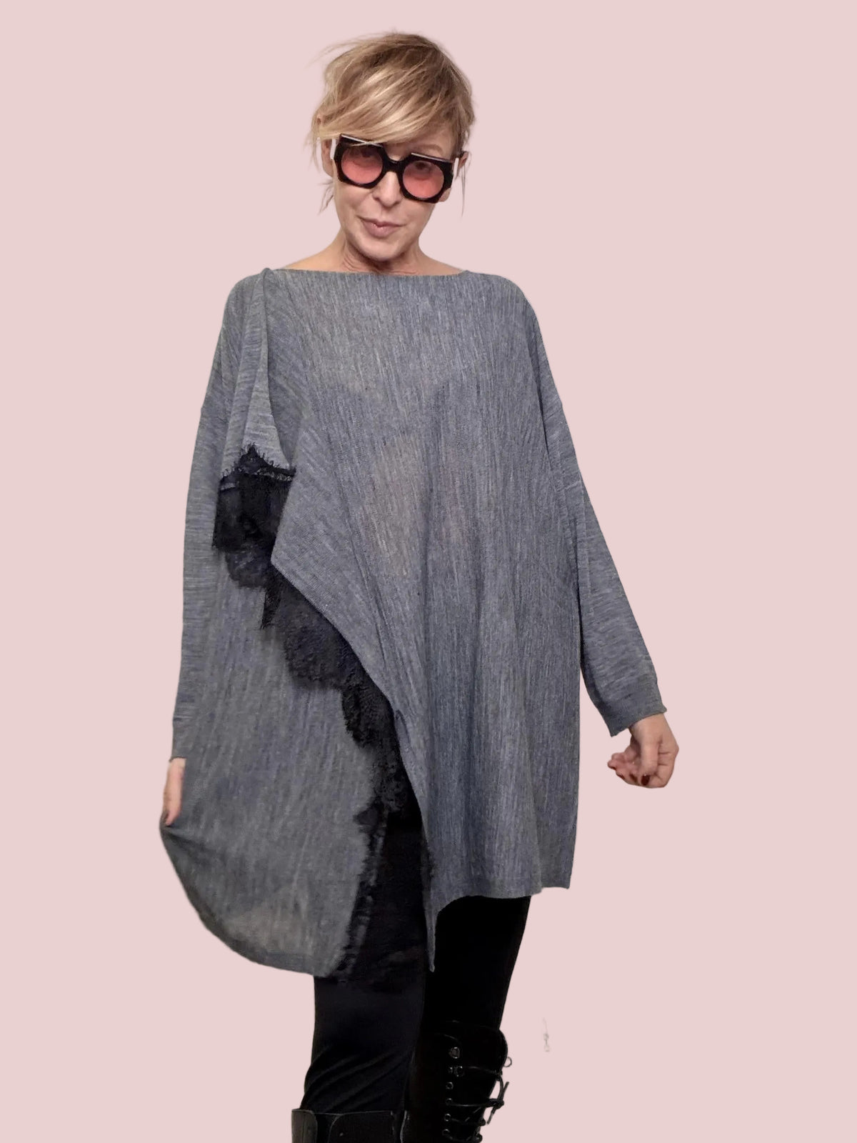 Maglia Over Asimmetrica Effetto Velo ST78539/ GRIGIO SUSY STAR