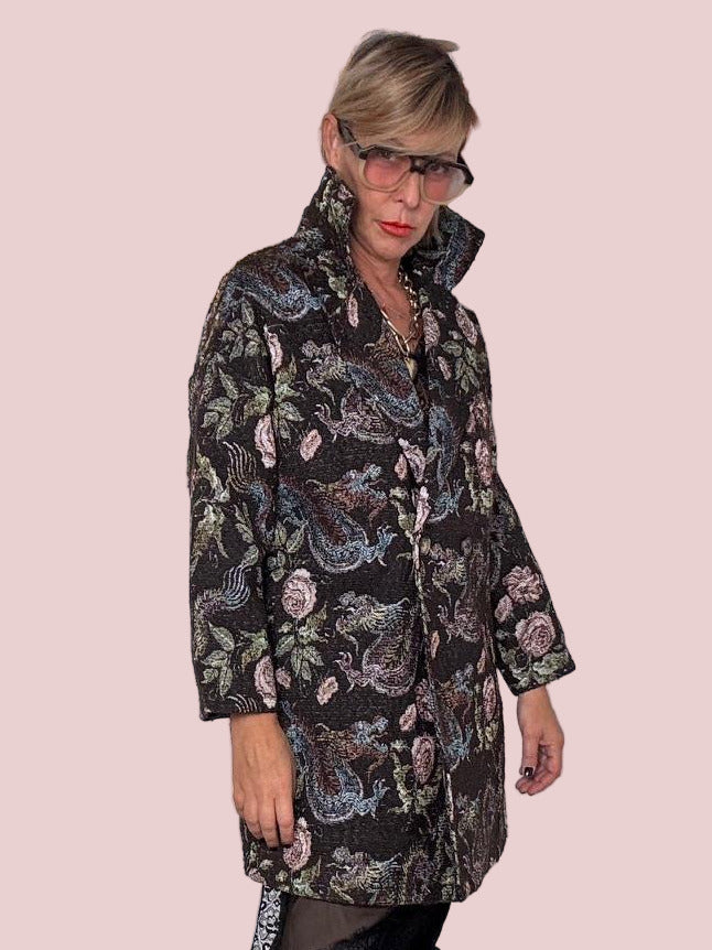 FEMALE - Cappotto jacquard fantasia Eleganza con personalità MORO L5M264/ FANTA MORO FEMALE