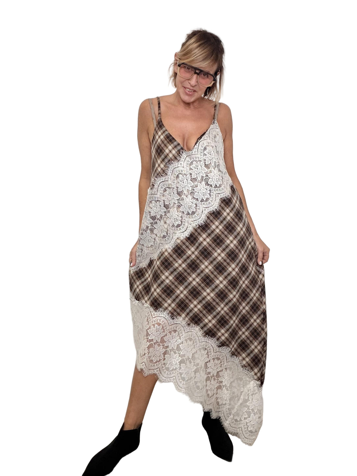 DEJA VU - Abito Plaid & Lace Mix A25RU702/ SCOZZESE DEJA VU