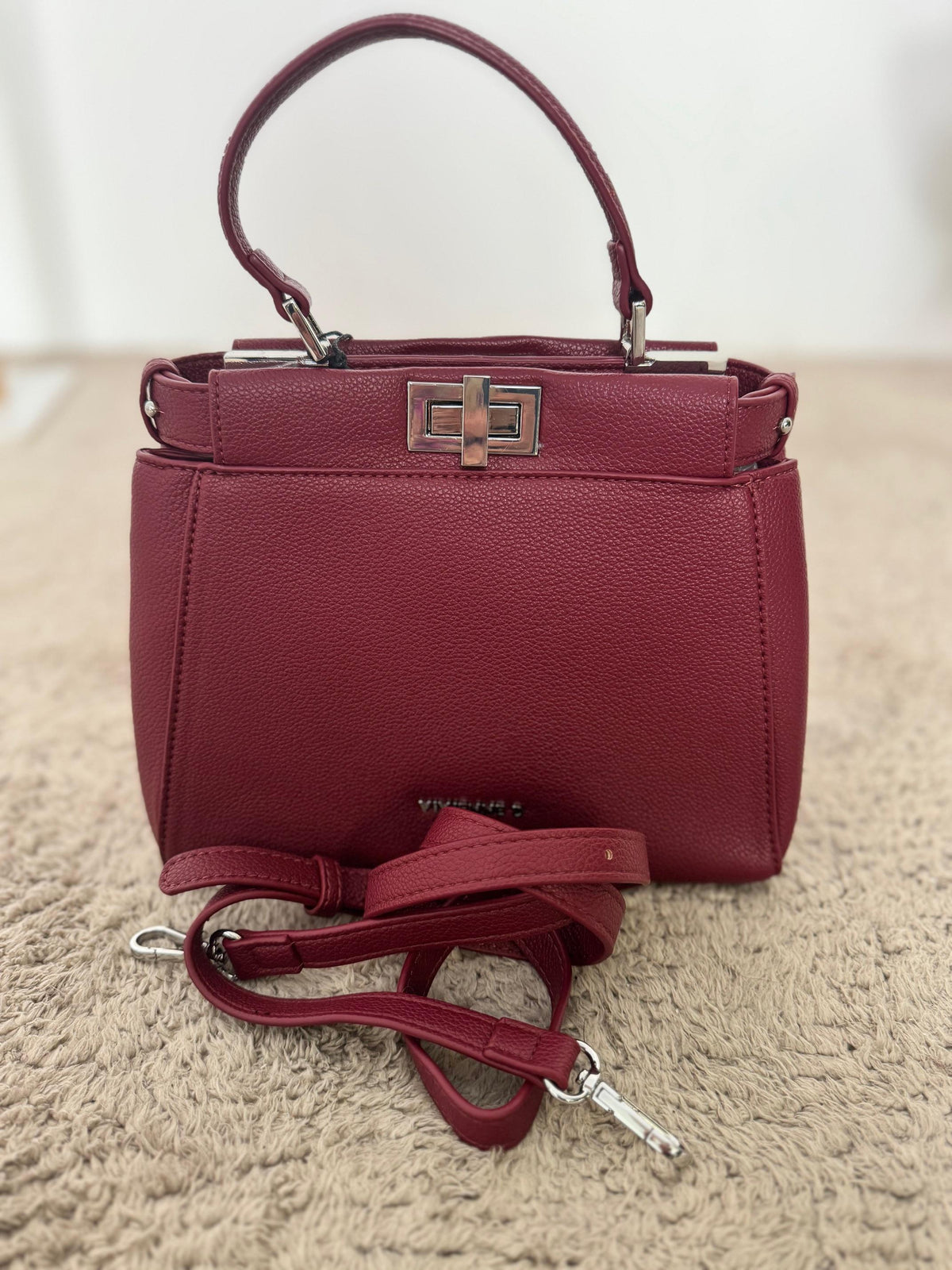 VIVIENNE D - Borsa in ecopelle bordeaux con manico rigido e chiusura a scatto V217/ BORDEAUX VIVIENNE D