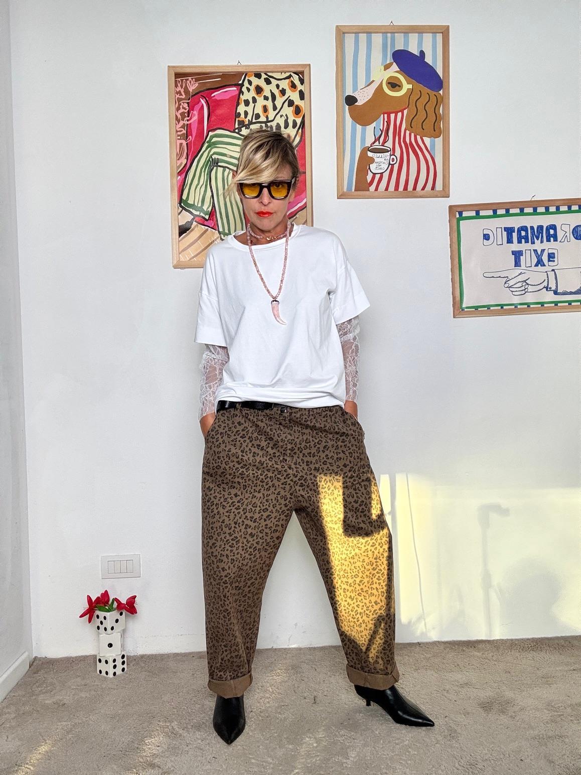 DEJA VU - Pantalone dritto fantasia animalier A25AP215/ ANIMALIER DEJA VU