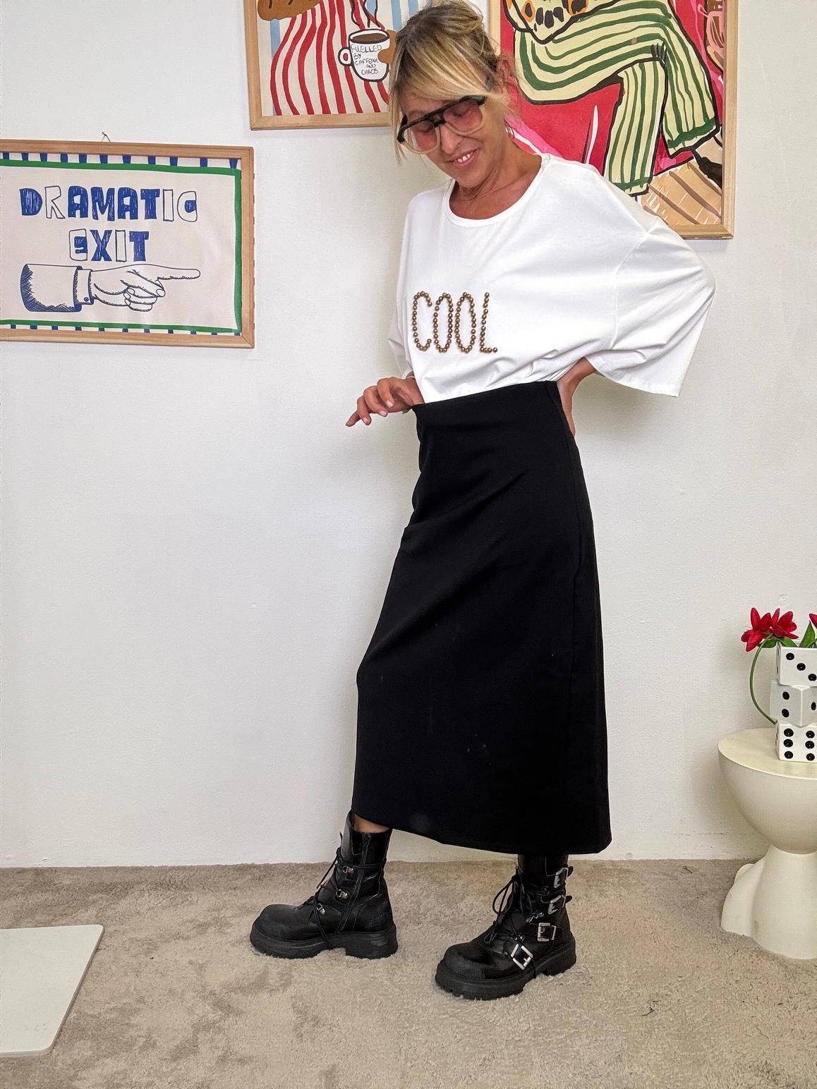 SUSY STAR - Gonna Nera punto milano Longuette a Vita Alta Minimalismo con Carattere ST5725/ NERO SUSY STAR