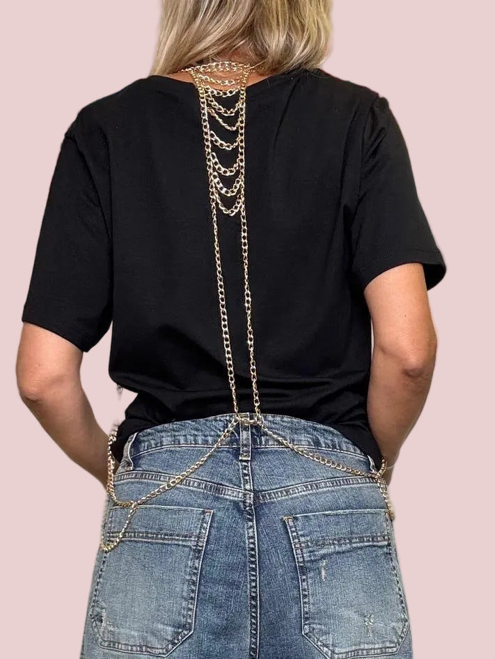 SUSY MIX - T-SHIRT NERA CON COLLANA Leleganza passa anche dal dettaglio I256143/ NERO SUSY MIX