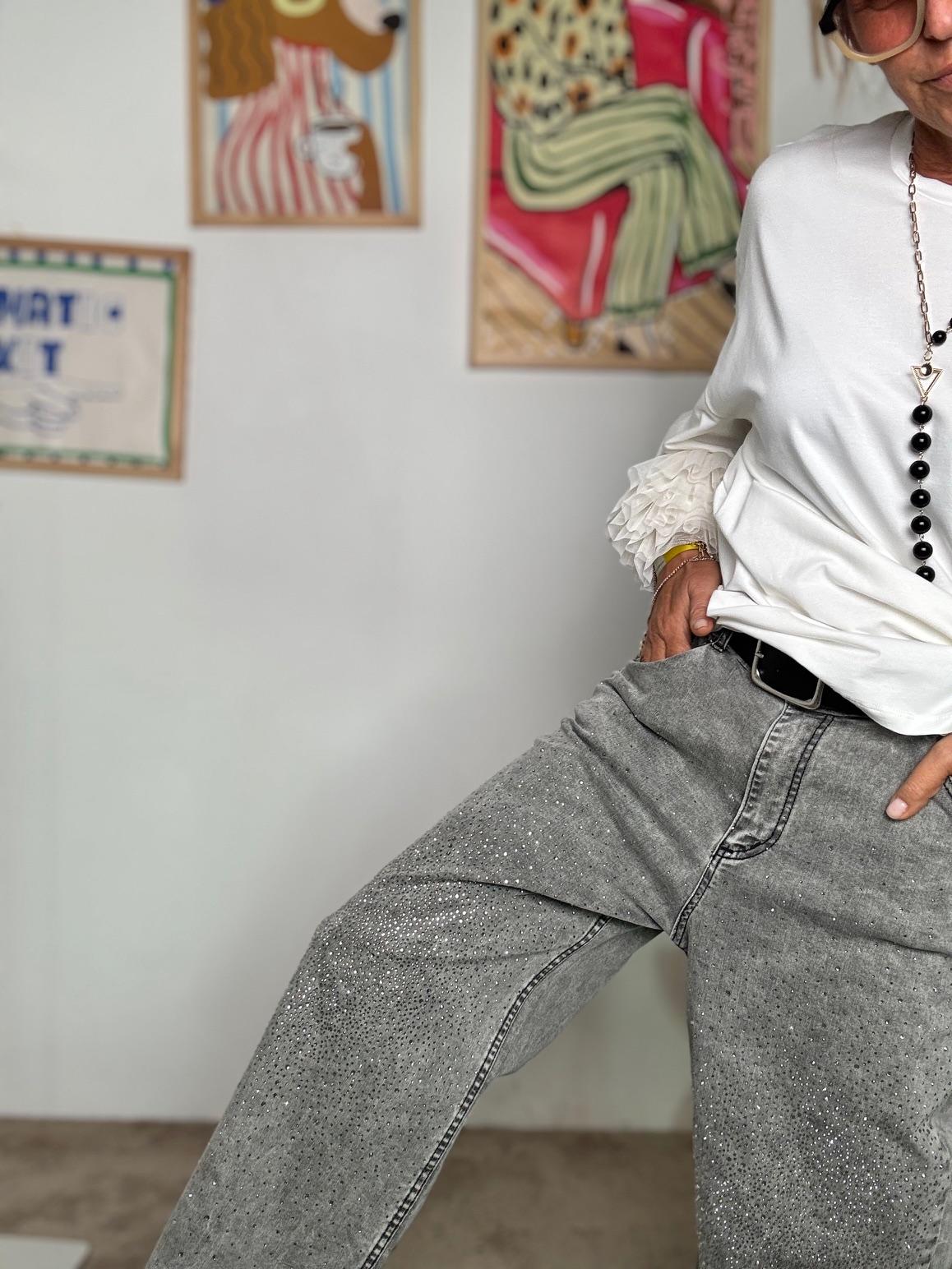 SUSY STAR - Jeans grigio a Gamba Larga con Effetto Glitter Brilla, ma con Grinta! ST3036/ GRIGIO SUSY STAR