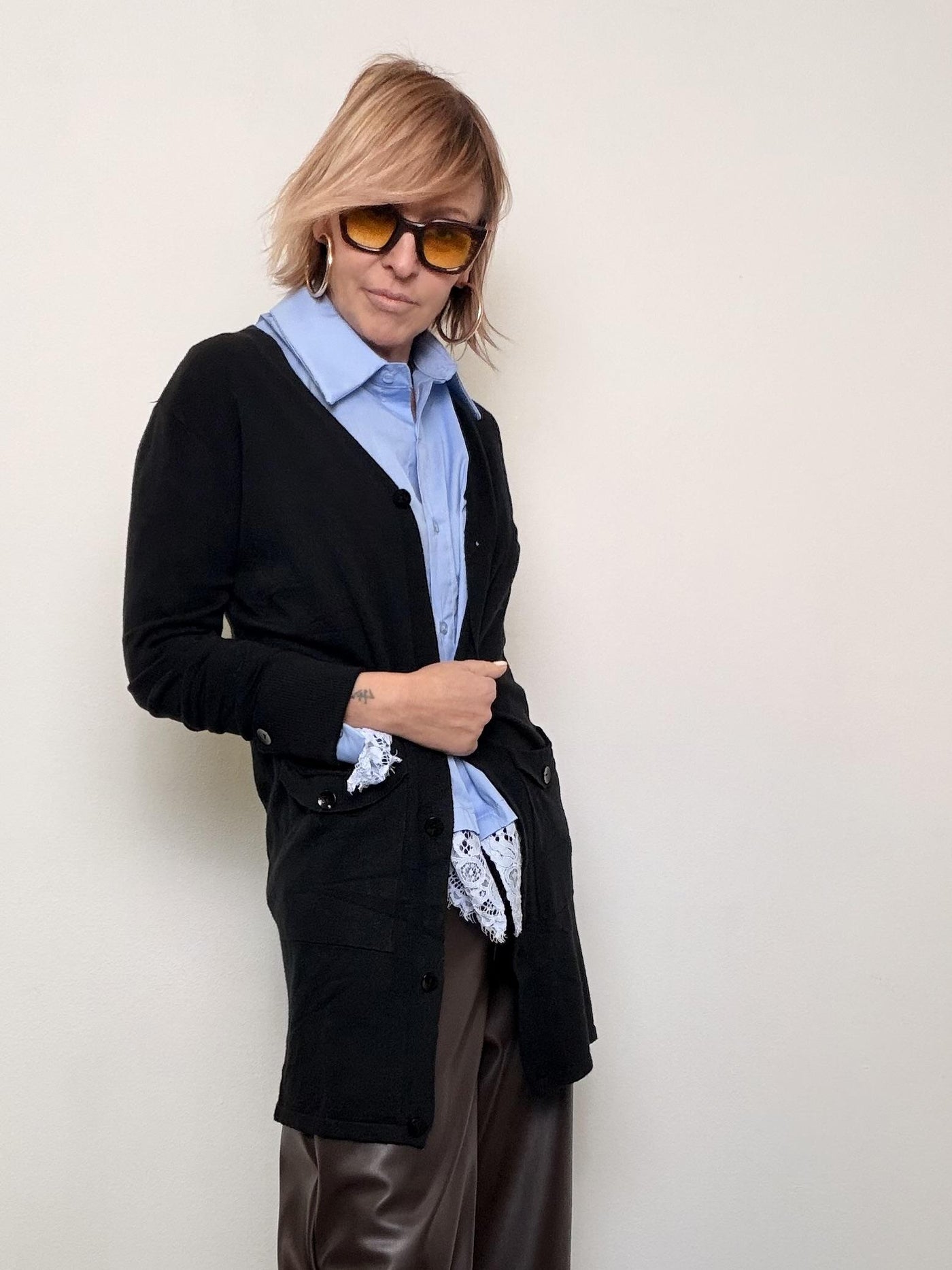 Cardigan lungo con tasche utility ZM1599/ NERO FEMALE