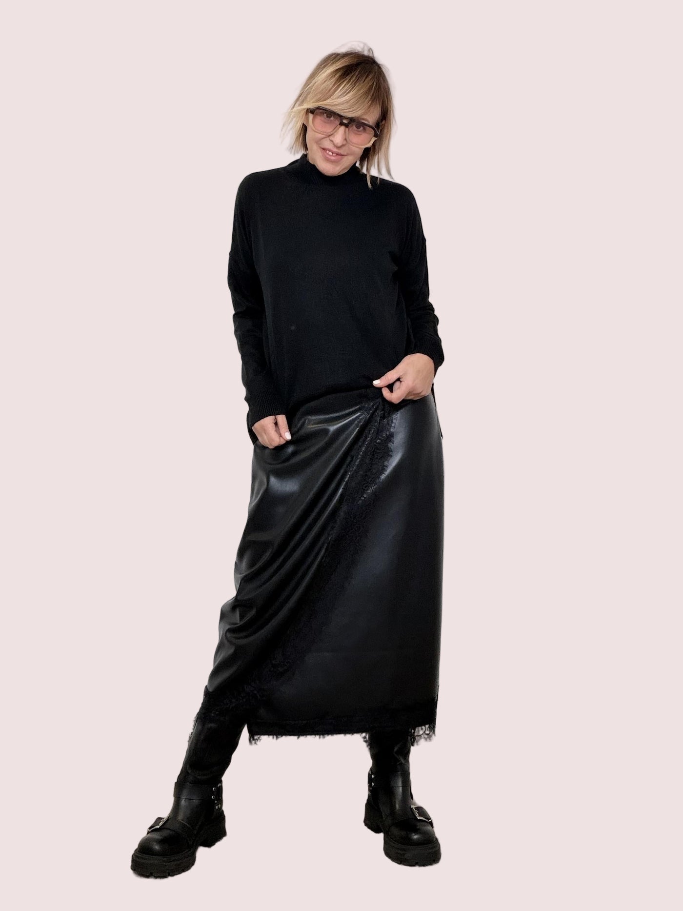 DEJA VU - GONNA ECOLEATHER LACE WRAP A25IS303/ NERO DEJA VU