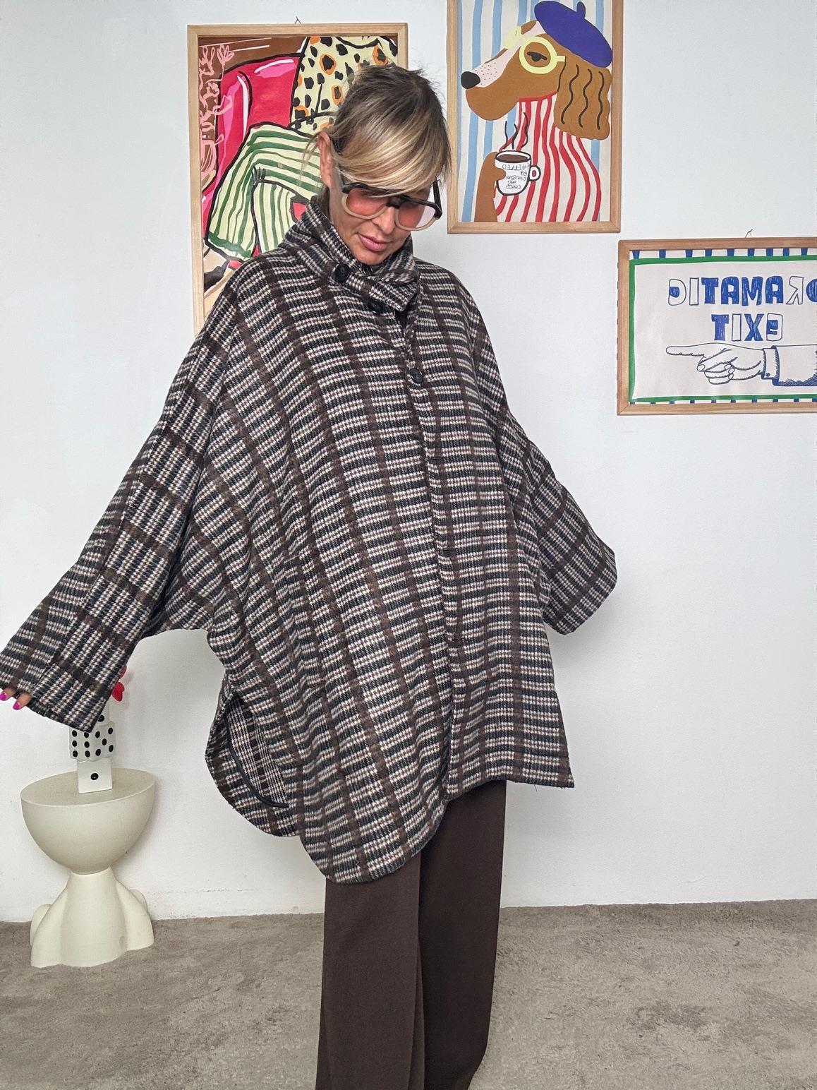 FEMALE - Giacca-cappotto oversize a fantasia: calda, comoda e super trendy WM2548/ MORO FEMALE