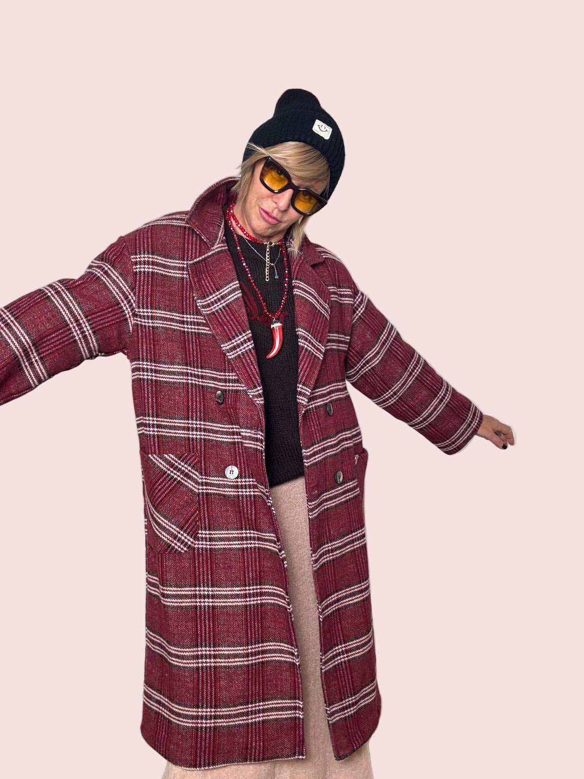FEMALE - Cappotto Cozy Check NV187/ VINO FEMALE