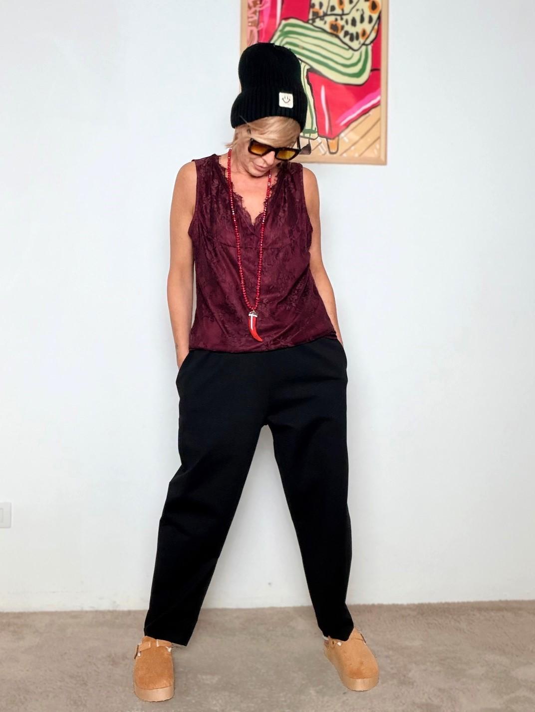 SUSY STAR - Pantalone in Punto Milano Easy Chic NERO STSY0345/ NERO SUSY STAR