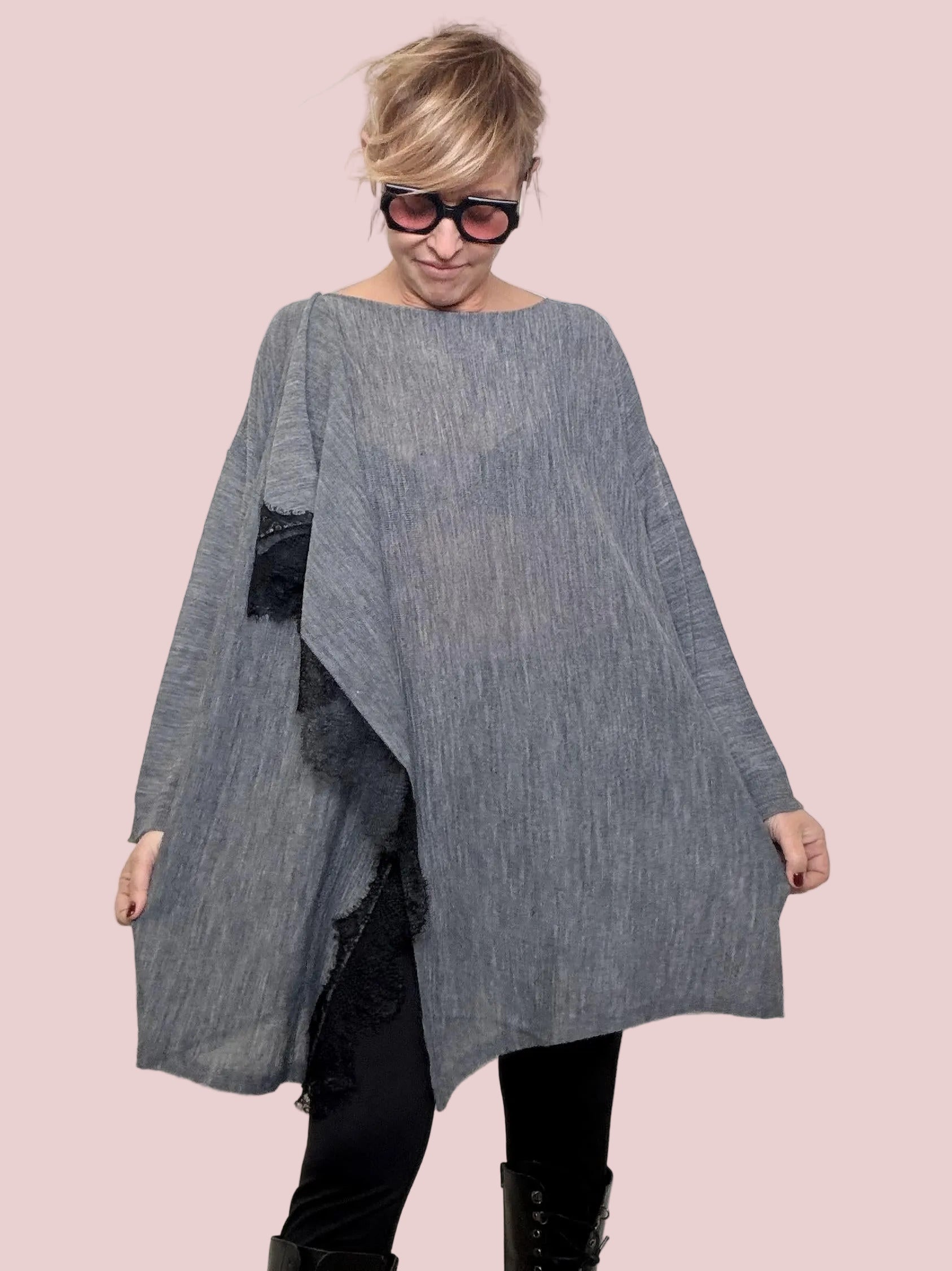 Maglia Over Asimmetrica Effetto Velo ST78539/ GRIGIO SUSY STAR