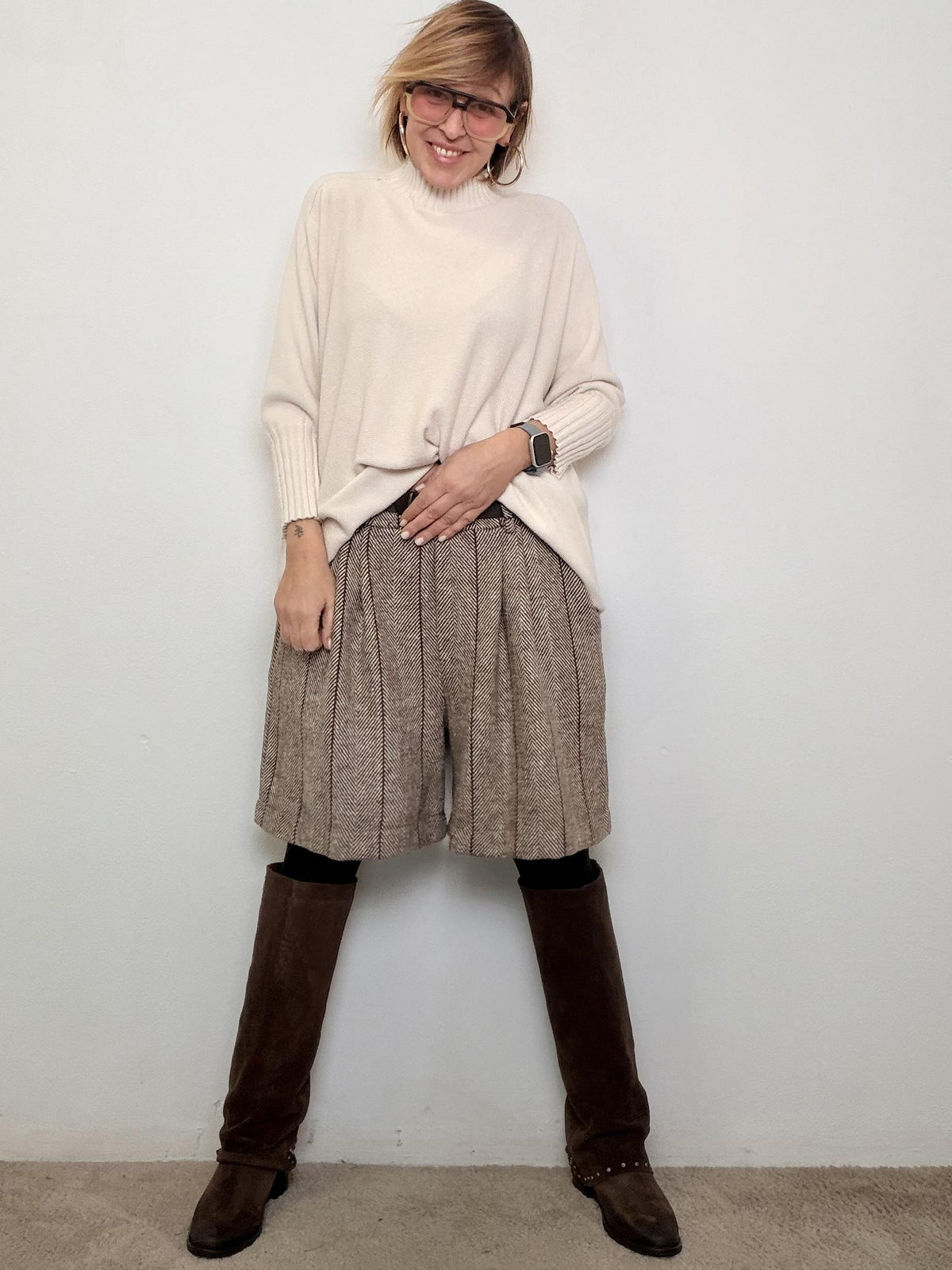 FEMALE BERMUDA IN TESSUTO SPIGATO 37901NXT/ MORO FEMALE