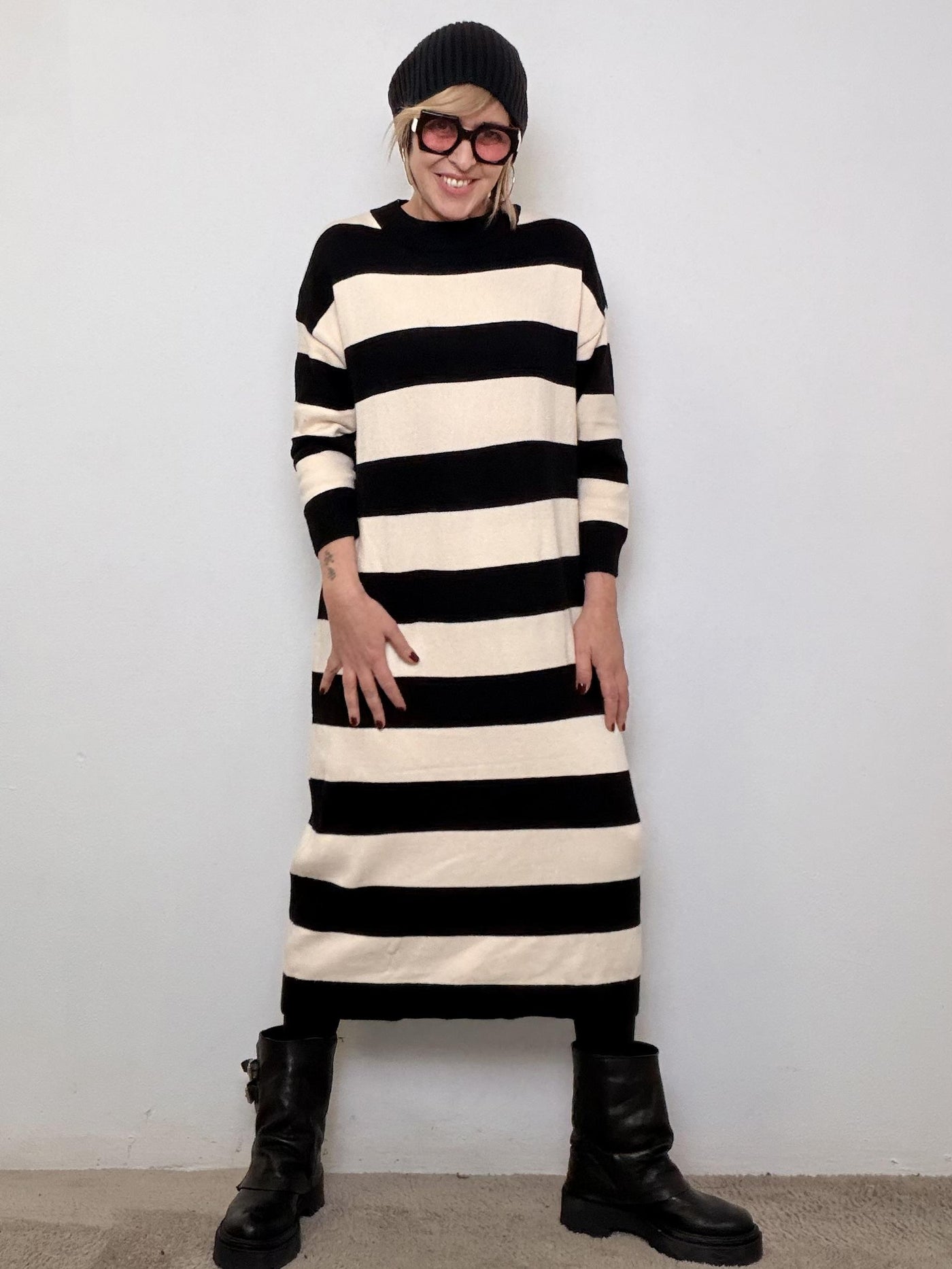 FEMALE - Abito Stripes Retro panna nero 8021/ PANNA/NERO FEMALE