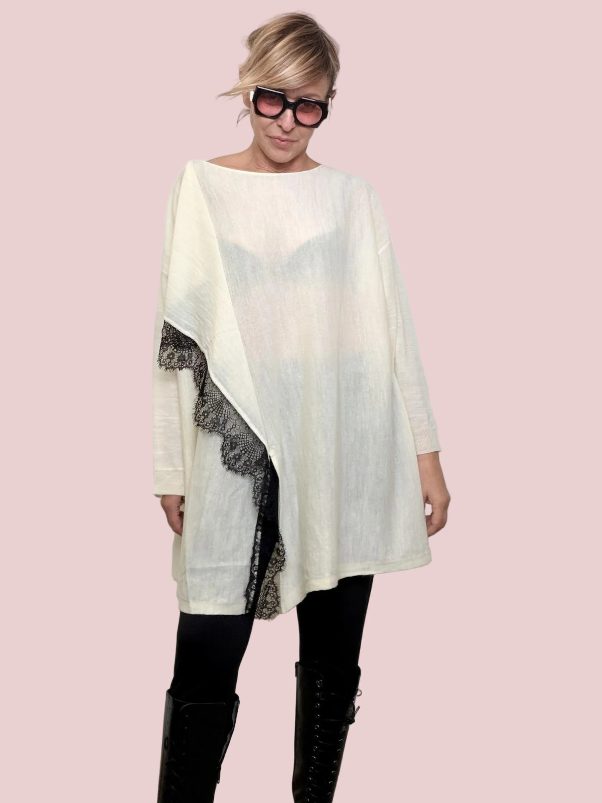 Maglia Over Asimmetrica Effetto Velo ST78539/ LATTE SUSY STAR