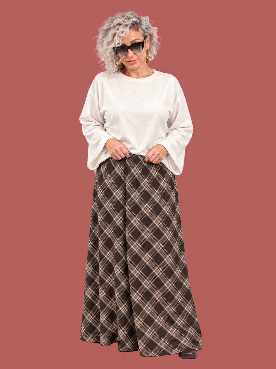 Gonna lunga a mezza ruota in fantasia tartan