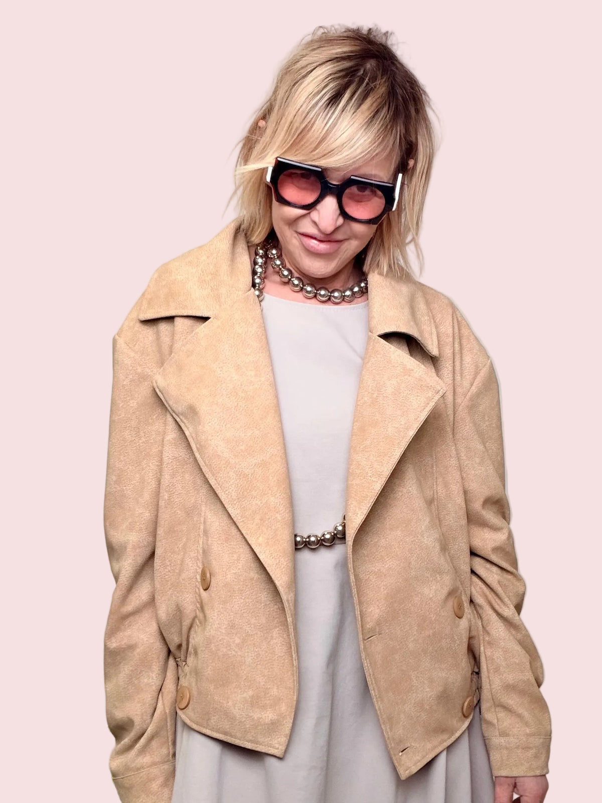 Chiodo Oversize in Crosta di Camoscio Beige