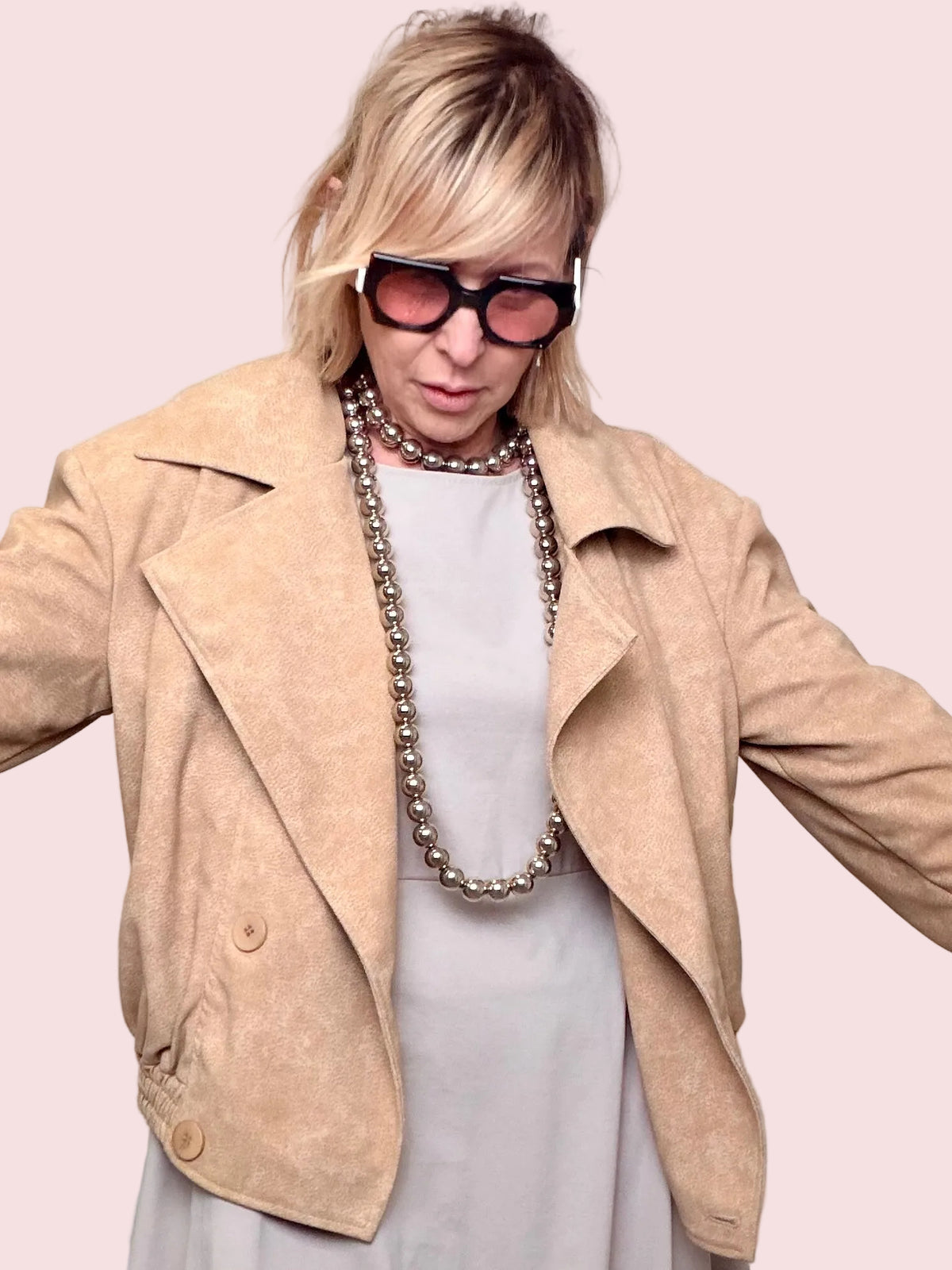 Chiodo Oversize in Crosta di Camoscio Beige