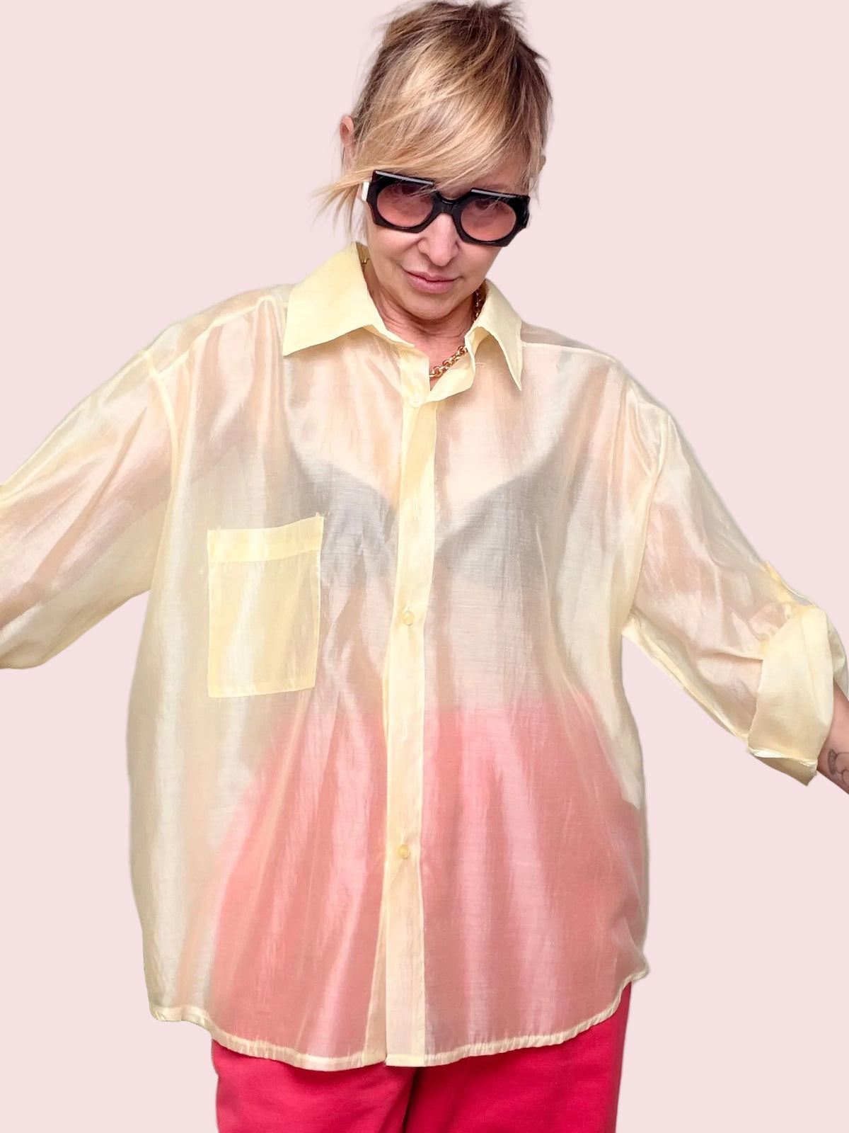 Camicia Oversize in Organza Trasparente con Taschino
