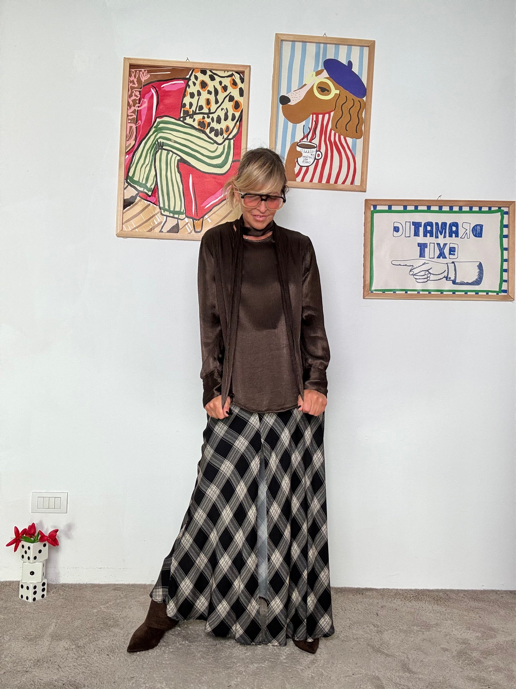 have one - Camicia donna fluida con foulard al collo MORO