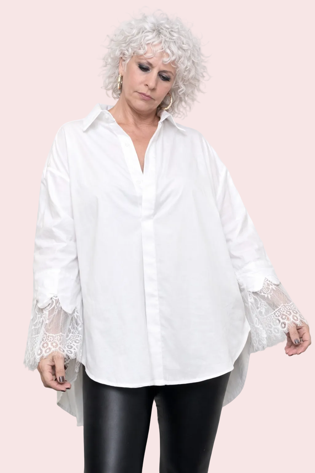 Camicia Oversize con Dettagli in Pizzo