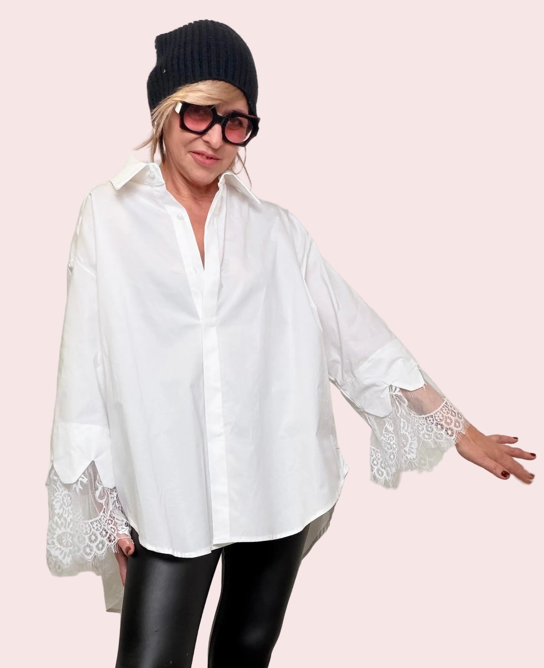 Camicia Oversize con Dettagli in Pizzo