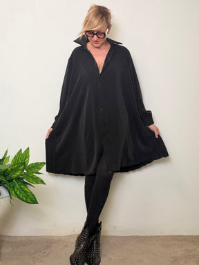 Abito-Camicia Oversize con Retro Plissettato