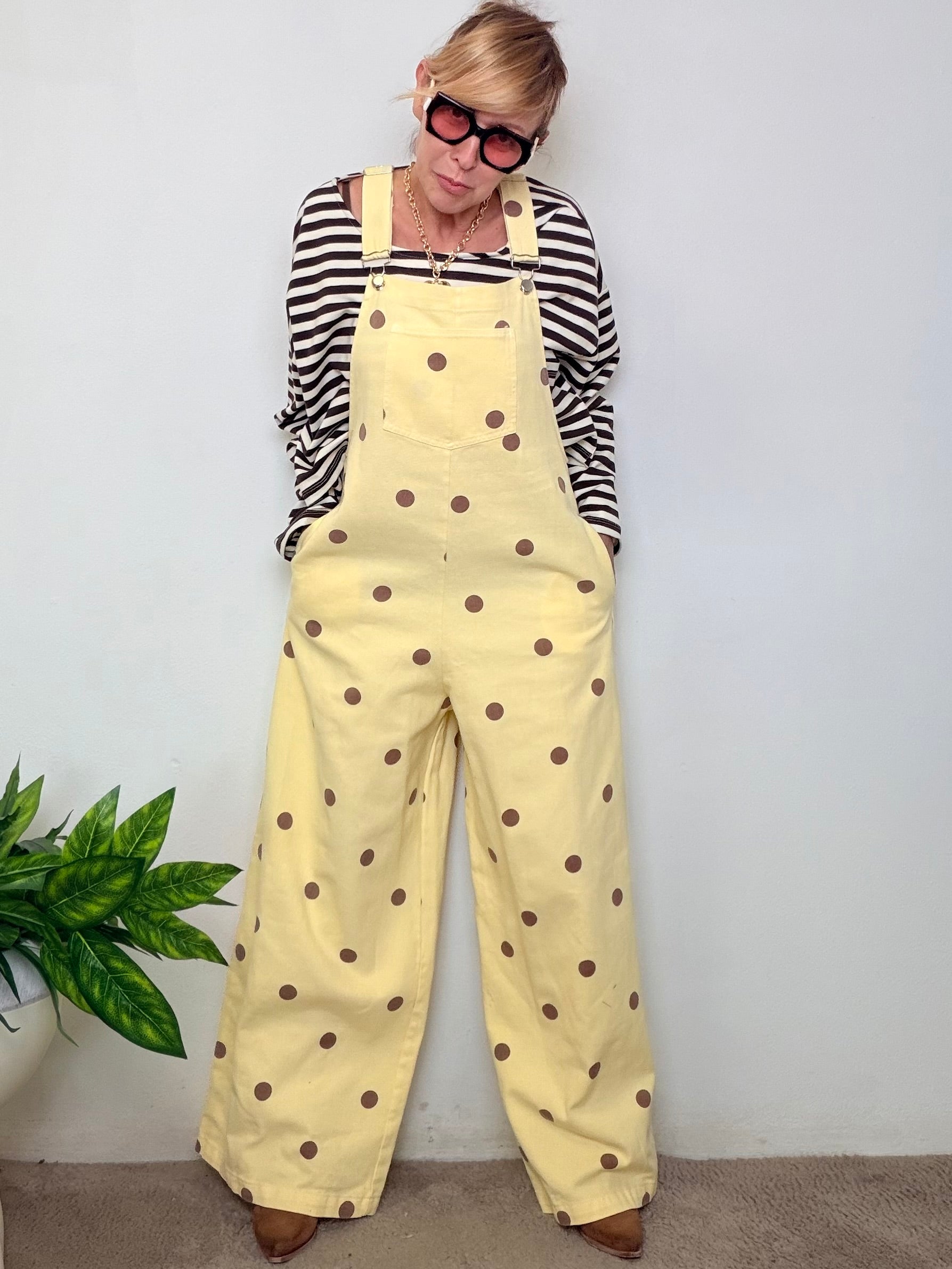 Salopette Oversize Bianca a Pois