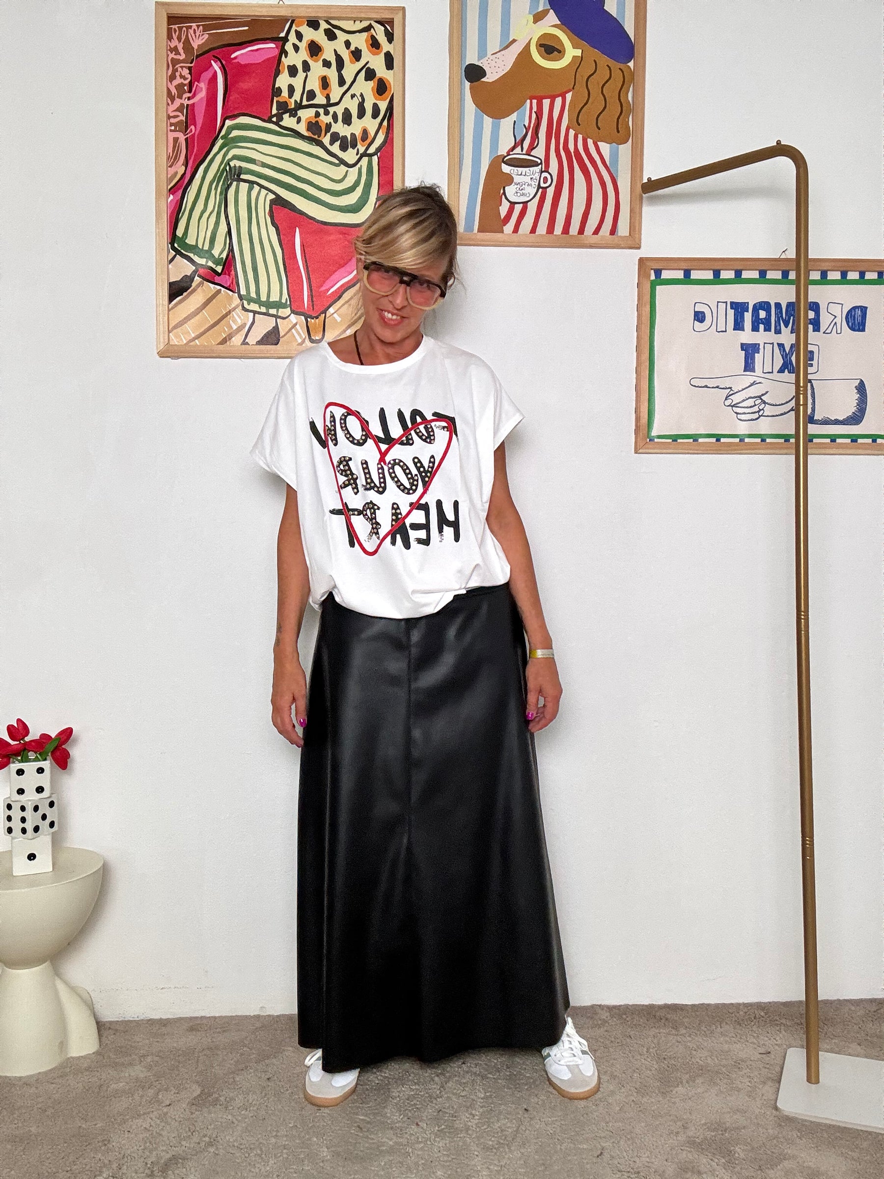 SUSY STAR - Gonna lunga in ecopelle nera donna  grintosa, versatile e super trendy