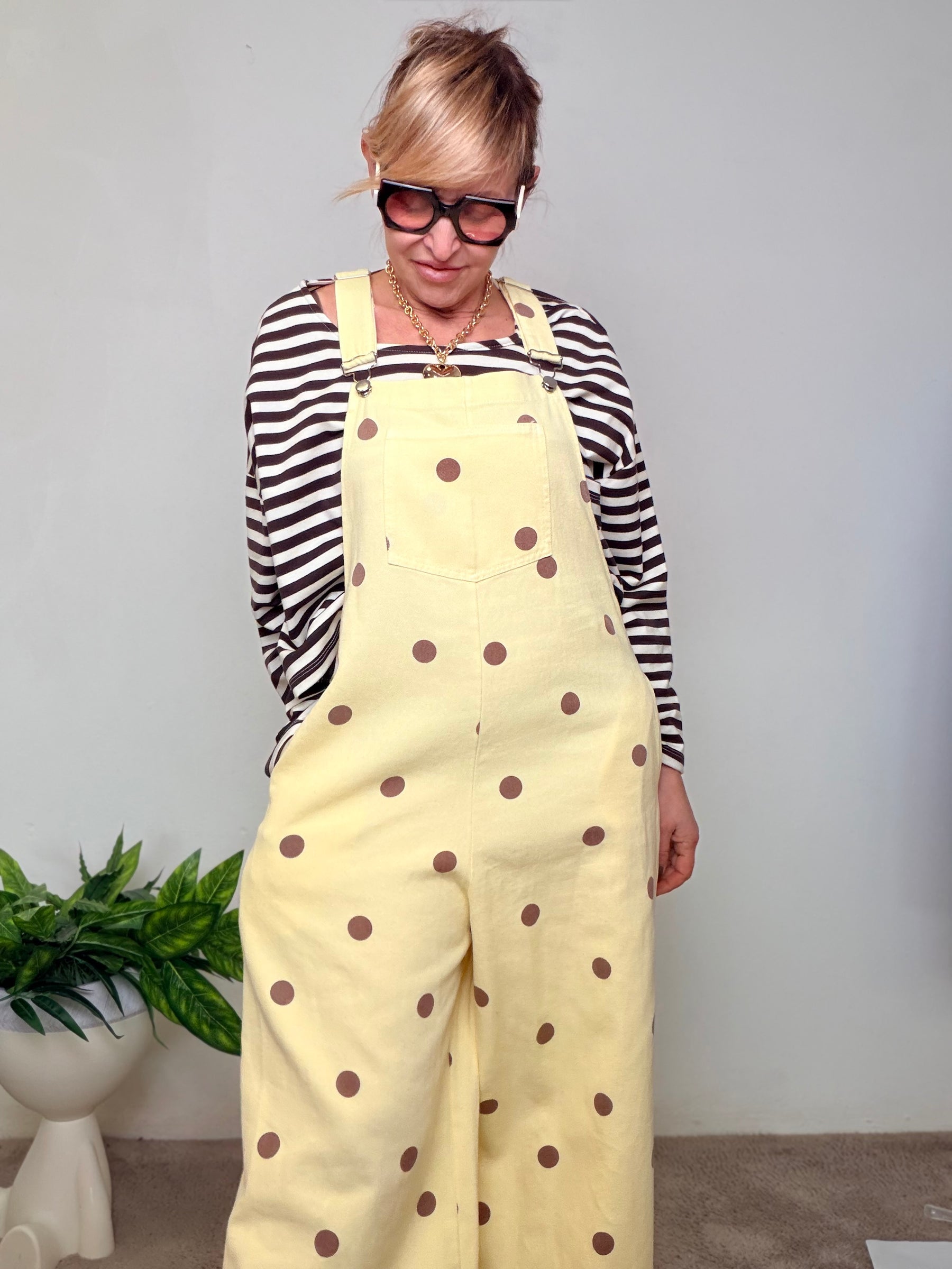 Salopette Oversize Bianca a Pois