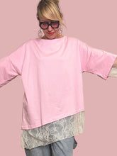 T-Shirt Over con Inserto in Pizzo