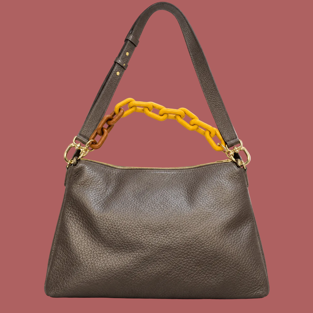 Borsa a spalla grande taupe, vista posteriore