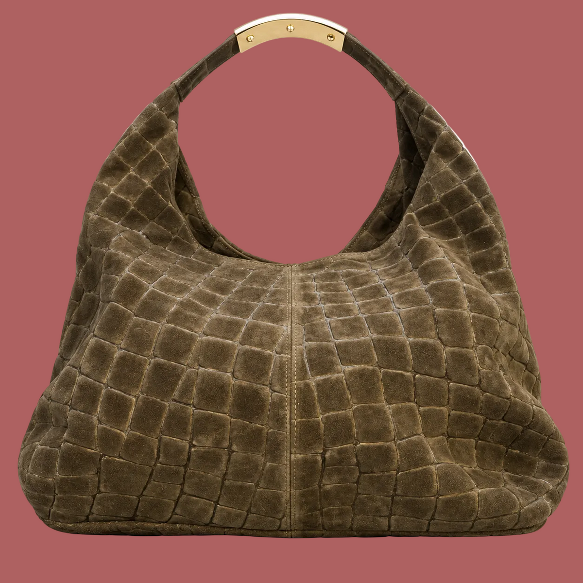 Borsa hobo verde oliva effetto coccodrillo, vista posteriore con cucitura centrale