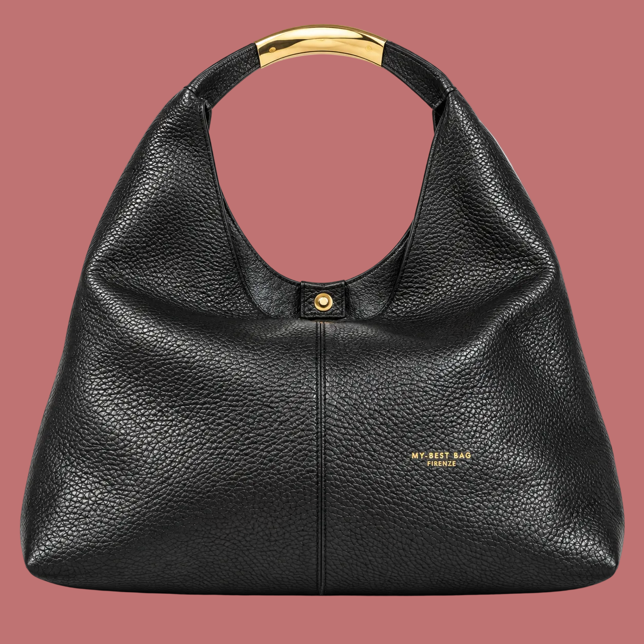 Borsa hobo My Best Bag in pelle nera con inserto dorato al manico, vista frontale