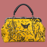 Borsa media Garage B.Florence senape con stampa tattoo e borchie