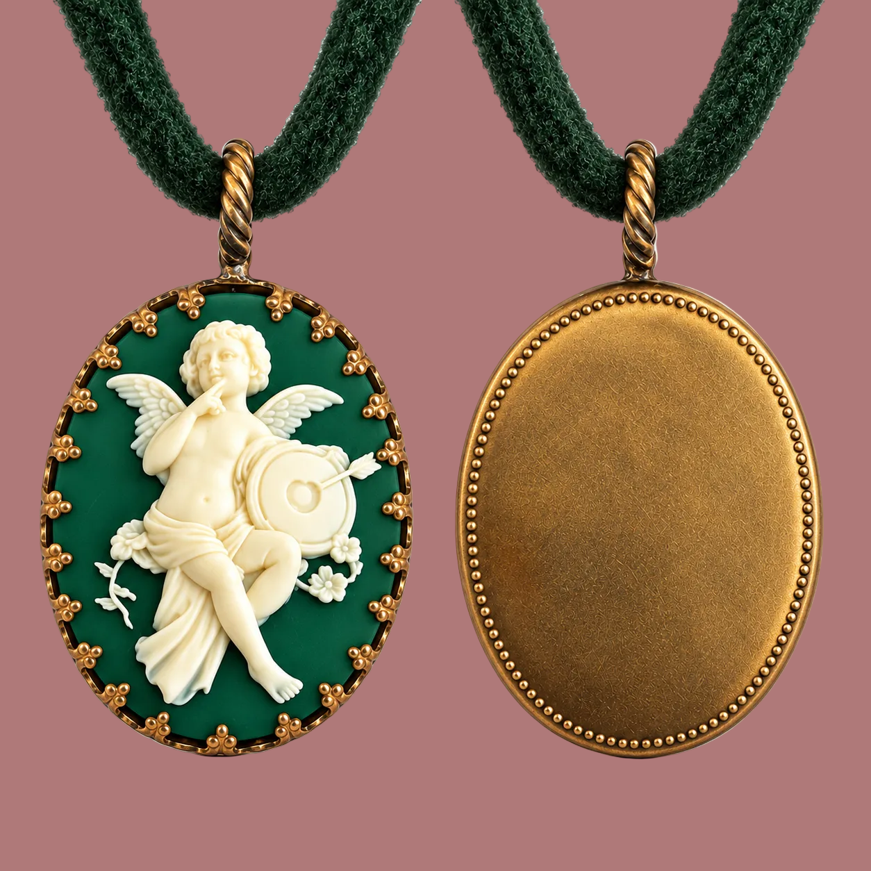 PREORDINE - Collana con cammeo verde salvia e cordoncino in tinta