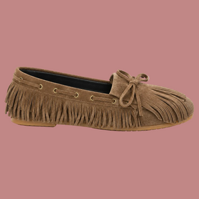 Mocassini Divine Follie taupe con frange
