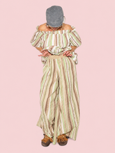 Pantalone Palazzo Maxi a Righe con Fascia in Rafia in Cotone Crinkle