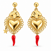 Orecchini cuore sacro con cornetto rosso