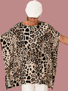 Maxi T-Shirt Leopardata in modal Maniche Pipistrello