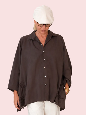 Camicia Oversize con Ricamo Sangallo
